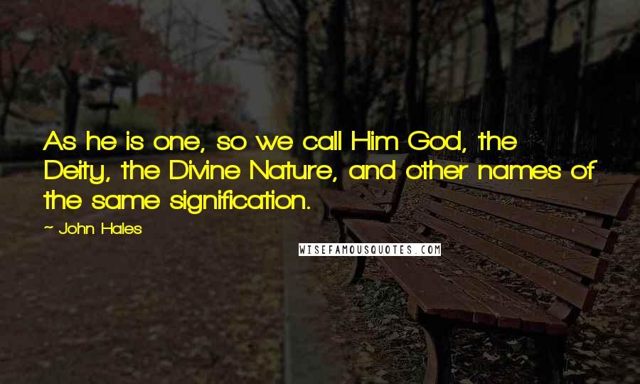 John Hales Quotes: As he is one, so we call Him God, the Deity, the Divine Nature, and other names of the same signification.