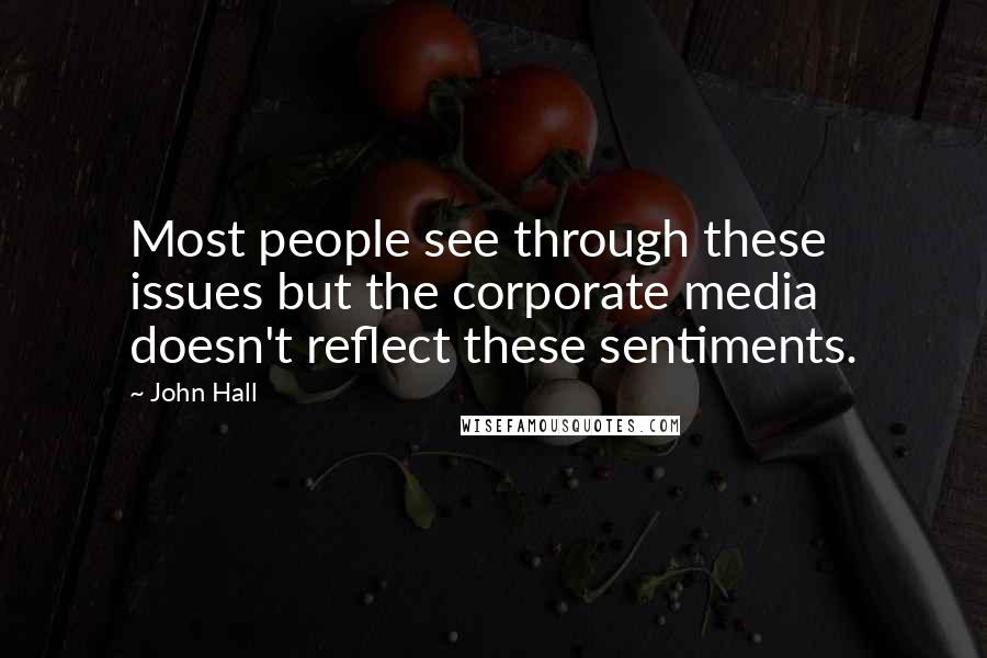 John Hall Quotes: Most people see through these issues but the corporate media doesn't reflect these sentiments.