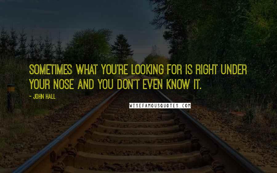 John Hall Quotes: Sometimes what you're looking for is right under your nose and you don't even know it.