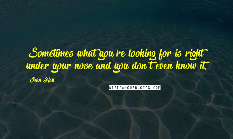 John Hall Quotes: Sometimes what you're looking for is right under your nose and you don't even know it.