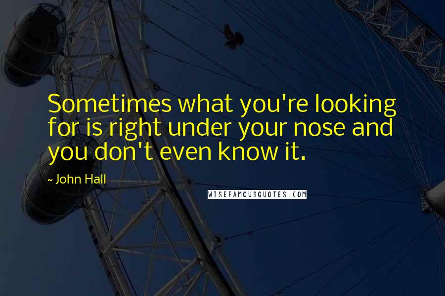 John Hall Quotes: Sometimes what you're looking for is right under your nose and you don't even know it.