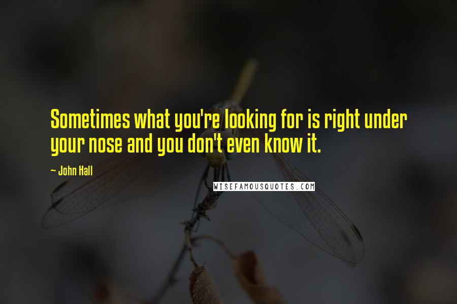 John Hall Quotes: Sometimes what you're looking for is right under your nose and you don't even know it.