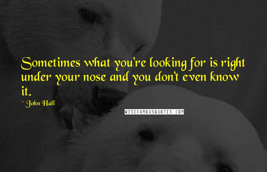 John Hall Quotes: Sometimes what you're looking for is right under your nose and you don't even know it.