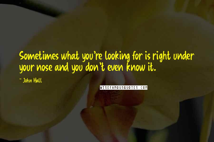 John Hall Quotes: Sometimes what you're looking for is right under your nose and you don't even know it.