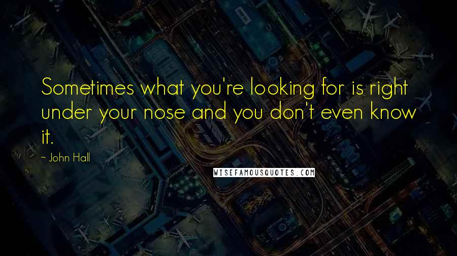 John Hall Quotes: Sometimes what you're looking for is right under your nose and you don't even know it.