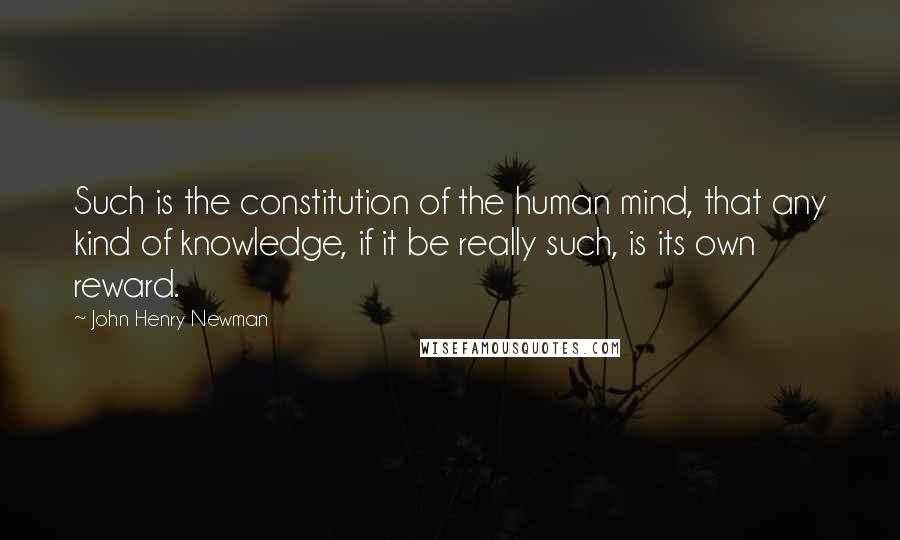 John Henry Newman Quotes: Such is the constitution of the human mind, that any kind of knowledge, if it be really such, is its own reward.