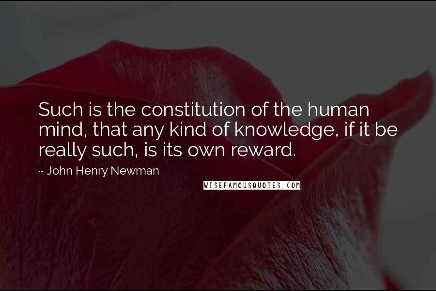 John Henry Newman Quotes: Such is the constitution of the human mind, that any kind of knowledge, if it be really such, is its own reward.