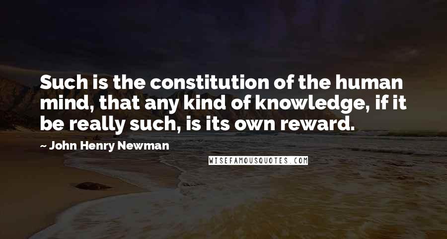 John Henry Newman Quotes: Such is the constitution of the human mind, that any kind of knowledge, if it be really such, is its own reward.