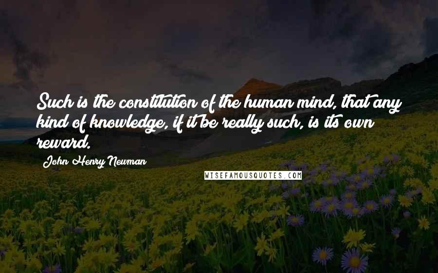 John Henry Newman Quotes: Such is the constitution of the human mind, that any kind of knowledge, if it be really such, is its own reward.