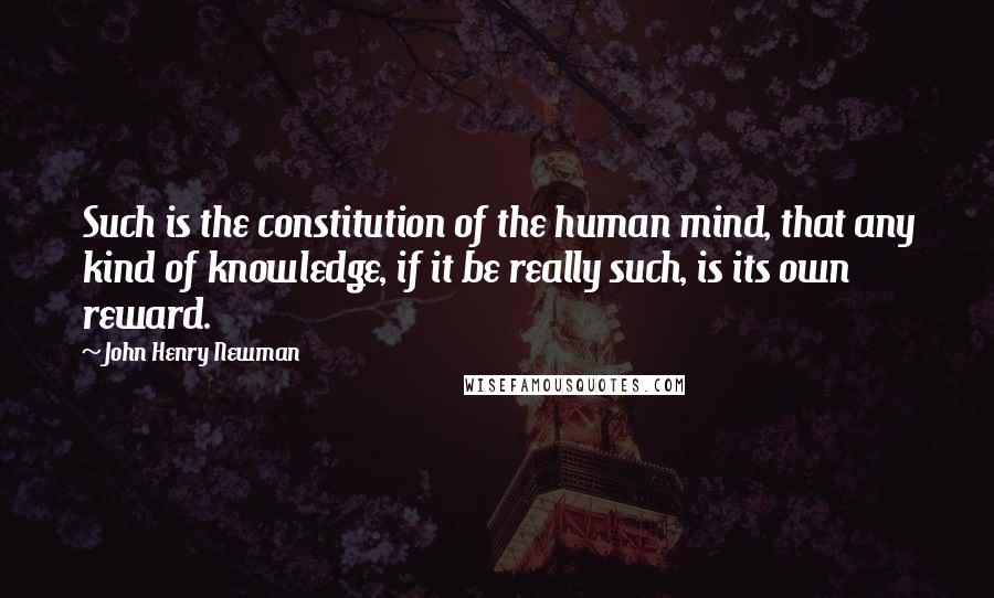 John Henry Newman Quotes: Such is the constitution of the human mind, that any kind of knowledge, if it be really such, is its own reward.