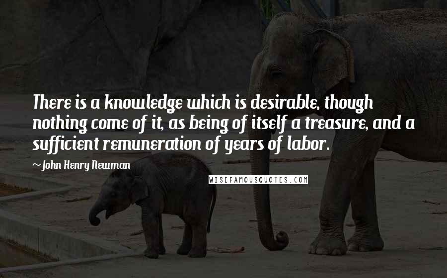 John Henry Newman Quotes: There is a knowledge which is desirable, though nothing come of it, as being of itself a treasure, and a sufficient remuneration of years of labor.