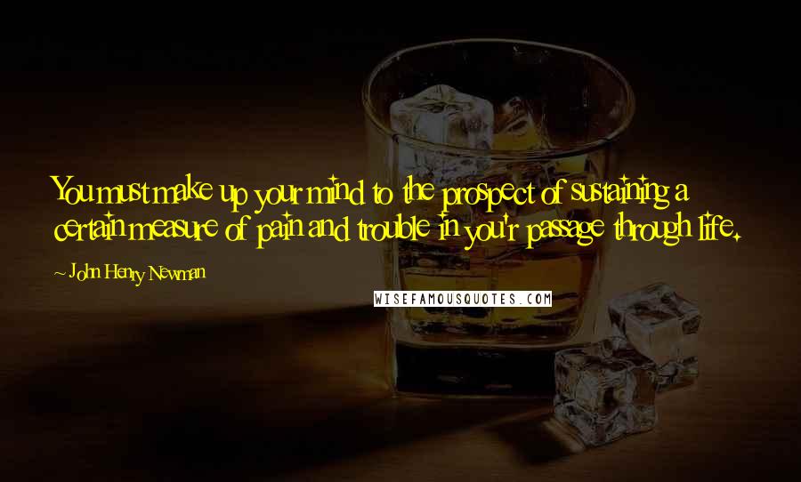 John Henry Newman Quotes: You must make up your mind to the prospect of sustaining a certain measure of pain and trouble in you'r passage through life.