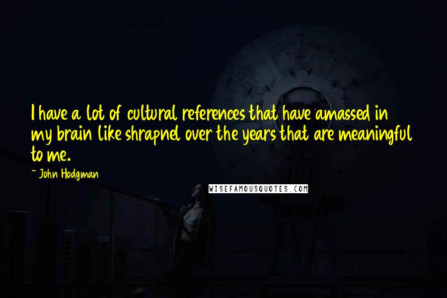 John Hodgman Quotes: I have a lot of cultural references that have amassed in my brain like shrapnel over the years that are meaningful to me.