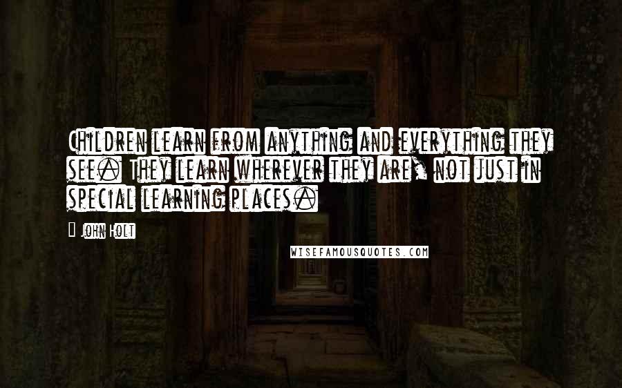 John Holt Quotes: Children learn from anything and everything they see. They learn wherever they are, not just in special learning places.