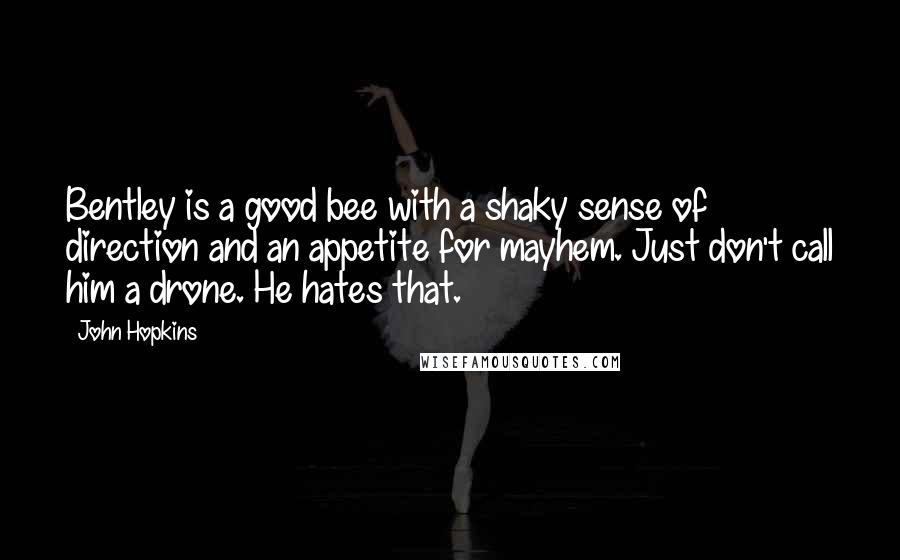 John Hopkins Quotes: Bentley is a good bee with a shaky sense of direction and an appetite for mayhem. Just don't call him a drone. He hates that.
