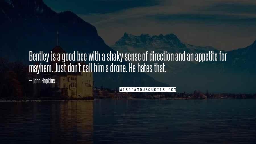 John Hopkins Quotes: Bentley is a good bee with a shaky sense of direction and an appetite for mayhem. Just don't call him a drone. He hates that.