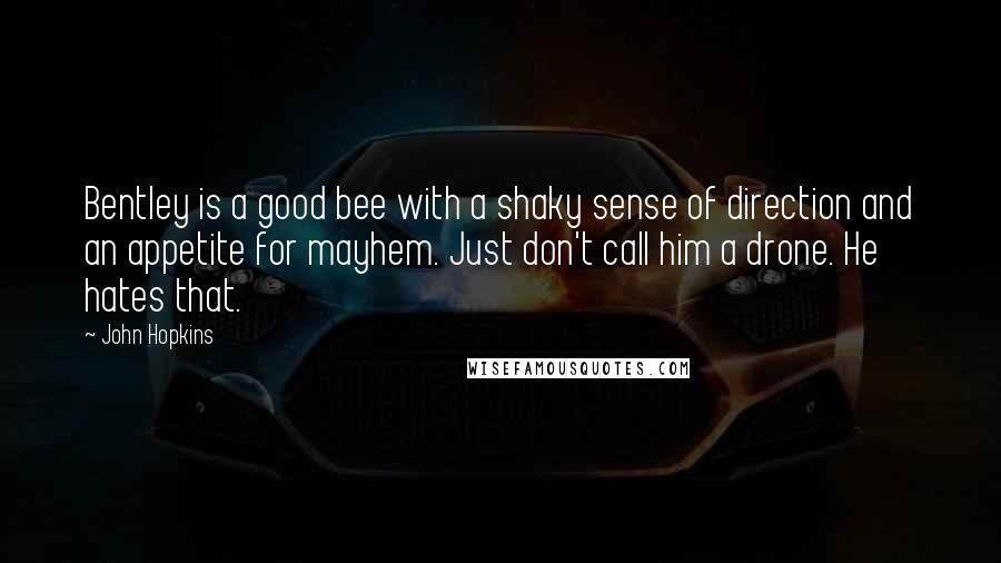 John Hopkins Quotes: Bentley is a good bee with a shaky sense of direction and an appetite for mayhem. Just don't call him a drone. He hates that.