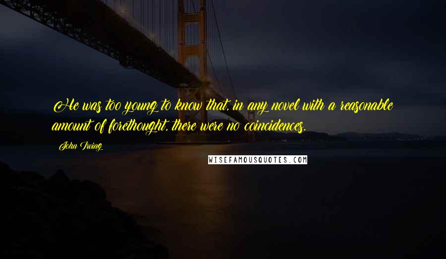 John Irving Quotes: He was too young to know that, in any novel with a reasonable amount of forethought, there were no coincidences.