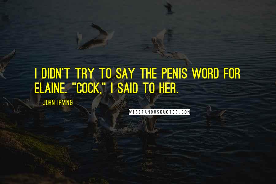 John Irving Quotes: I didn't try to say the penis word for Elaine. "Cock," I said to her.