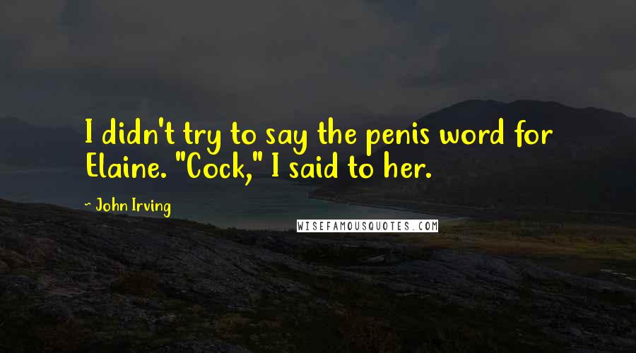 John Irving Quotes: I didn't try to say the penis word for Elaine. "Cock," I said to her.