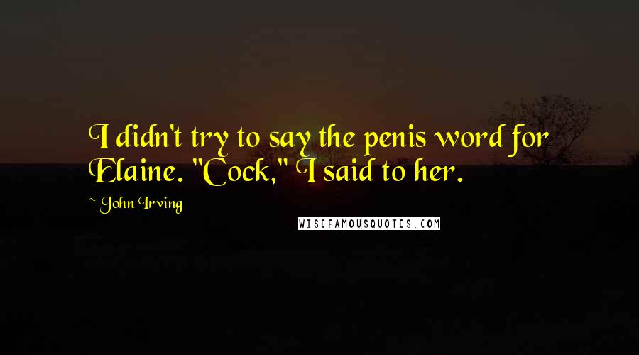 John Irving Quotes: I didn't try to say the penis word for Elaine. "Cock," I said to her.