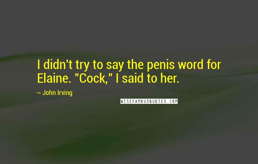 John Irving Quotes: I didn't try to say the penis word for Elaine. "Cock," I said to her.