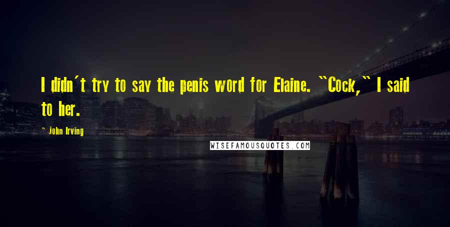 John Irving Quotes: I didn't try to say the penis word for Elaine. "Cock," I said to her.