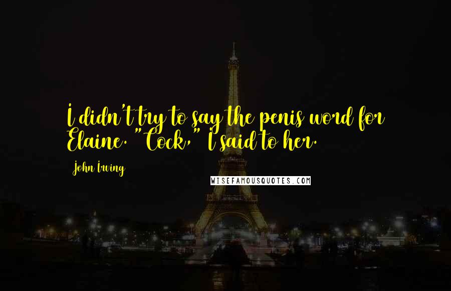 John Irving Quotes: I didn't try to say the penis word for Elaine. "Cock," I said to her.