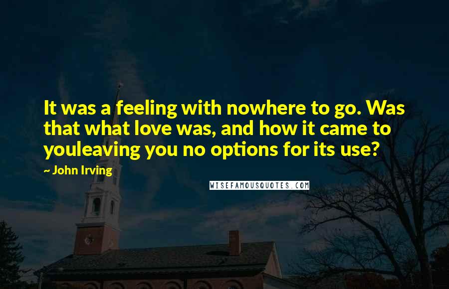 John Irving Quotes: It was a feeling with nowhere to go. Was that what love was, and how it came to youleaving you no options for its use?