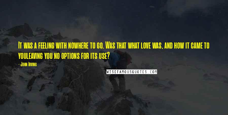 John Irving Quotes: It was a feeling with nowhere to go. Was that what love was, and how it came to youleaving you no options for its use?