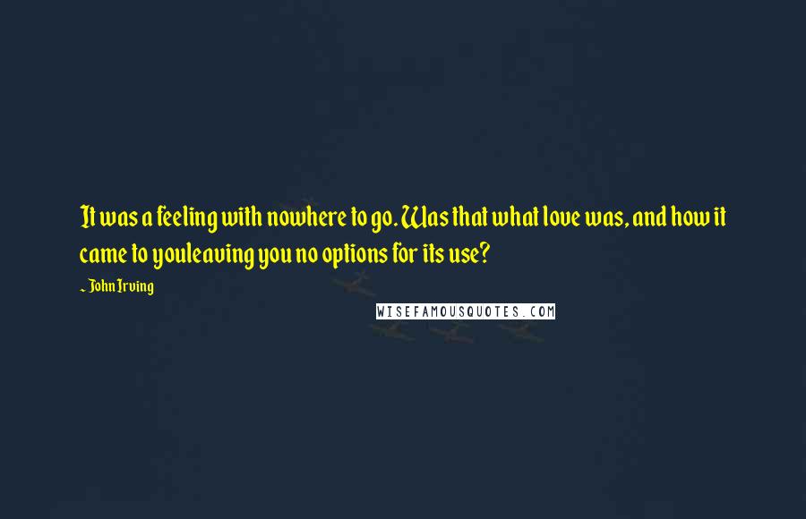 John Irving Quotes: It was a feeling with nowhere to go. Was that what love was, and how it came to youleaving you no options for its use?