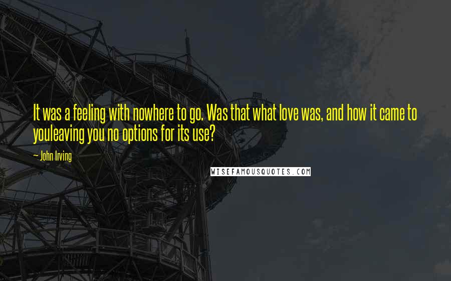 John Irving Quotes: It was a feeling with nowhere to go. Was that what love was, and how it came to youleaving you no options for its use?