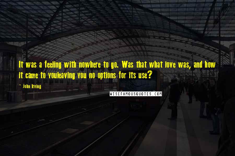 John Irving Quotes: It was a feeling with nowhere to go. Was that what love was, and how it came to youleaving you no options for its use?