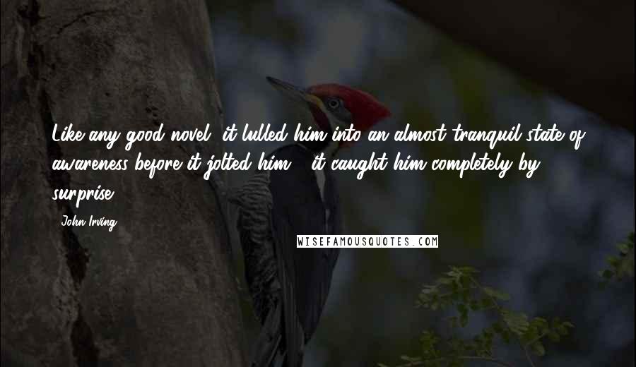 John Irving Quotes: Like any good novel, it lulled him into an almost tranquil state of awareness before it jolted him - it caught him completely by surprise.