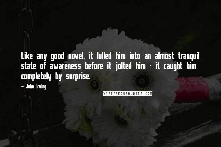 John Irving Quotes: Like any good novel, it lulled him into an almost tranquil state of awareness before it jolted him - it caught him completely by surprise.