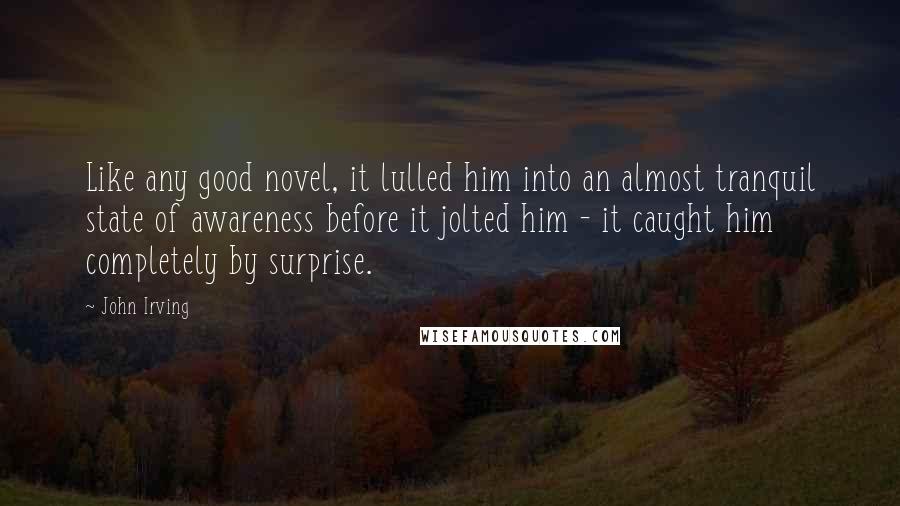 John Irving Quotes: Like any good novel, it lulled him into an almost tranquil state of awareness before it jolted him - it caught him completely by surprise.