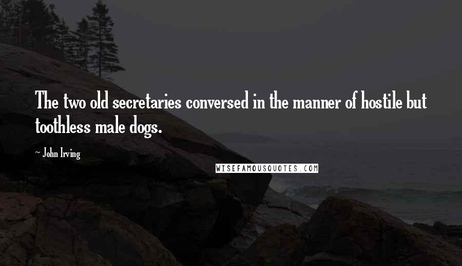 John Irving Quotes: The two old secretaries conversed in the manner of hostile but toothless male dogs.