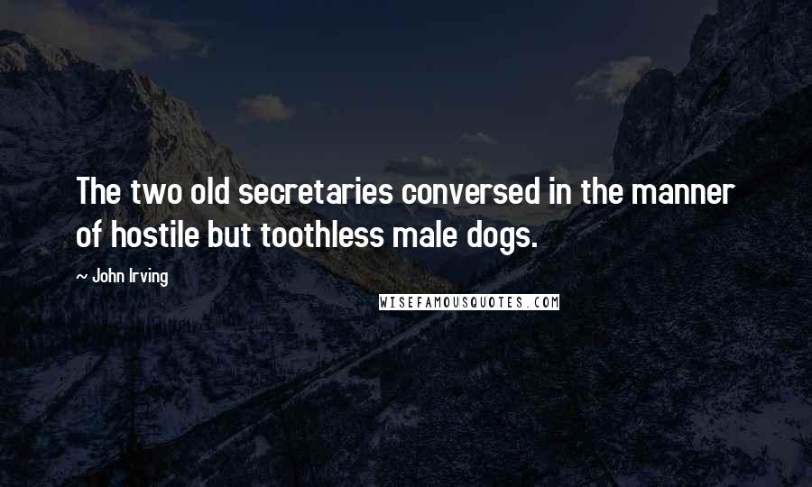 John Irving Quotes: The two old secretaries conversed in the manner of hostile but toothless male dogs.