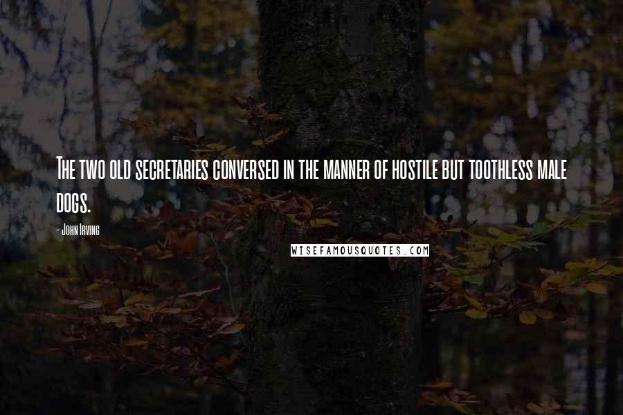 John Irving Quotes: The two old secretaries conversed in the manner of hostile but toothless male dogs.