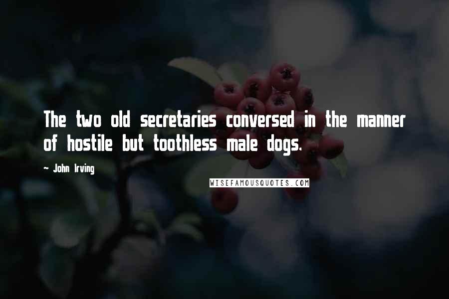 John Irving Quotes: The two old secretaries conversed in the manner of hostile but toothless male dogs.