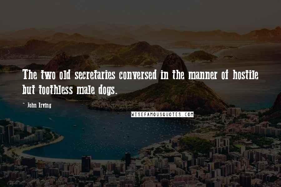 John Irving Quotes: The two old secretaries conversed in the manner of hostile but toothless male dogs.