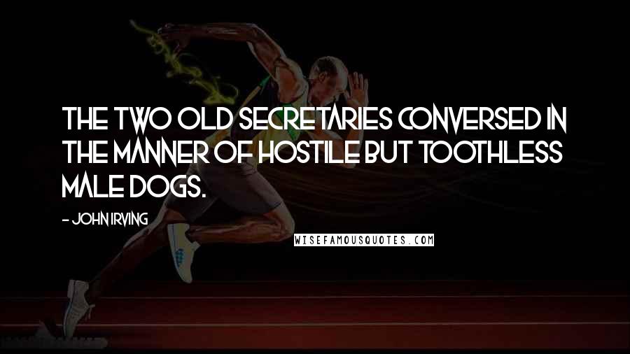 John Irving Quotes: The two old secretaries conversed in the manner of hostile but toothless male dogs.