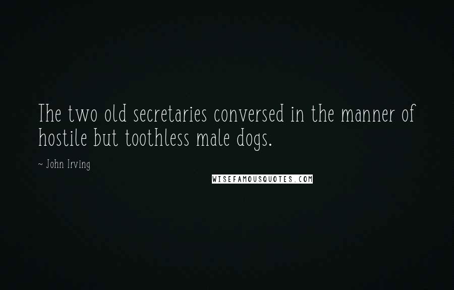 John Irving Quotes: The two old secretaries conversed in the manner of hostile but toothless male dogs.