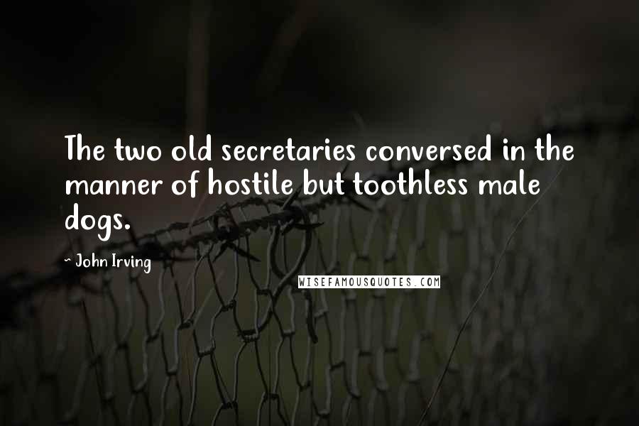 John Irving Quotes: The two old secretaries conversed in the manner of hostile but toothless male dogs.