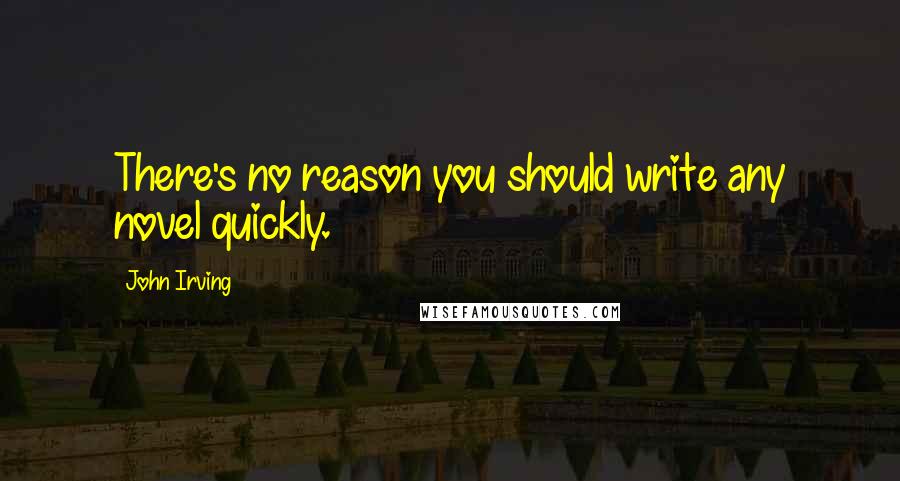 John Irving Quotes: There's no reason you should write any novel quickly.