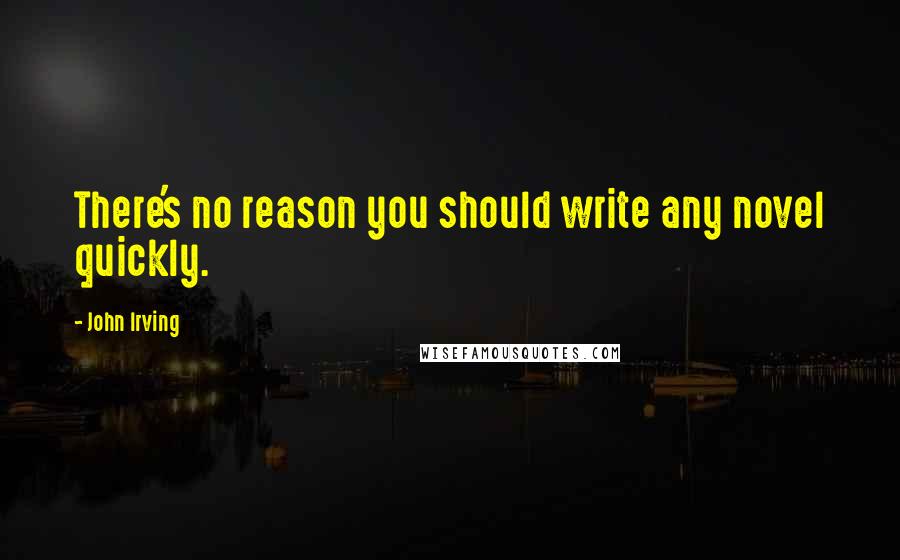 John Irving Quotes: There's no reason you should write any novel quickly.