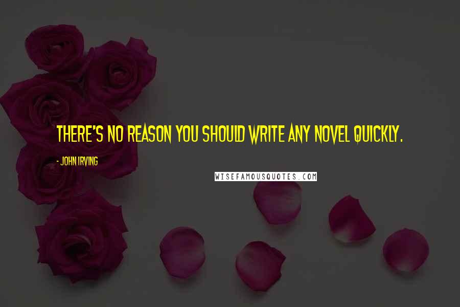 John Irving Quotes: There's no reason you should write any novel quickly.