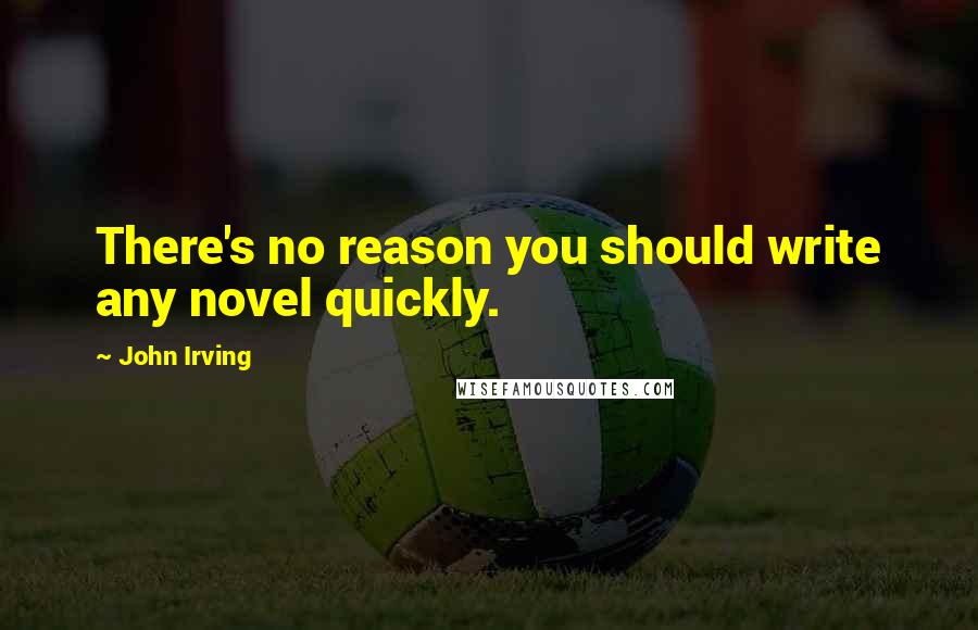 John Irving Quotes: There's no reason you should write any novel quickly.