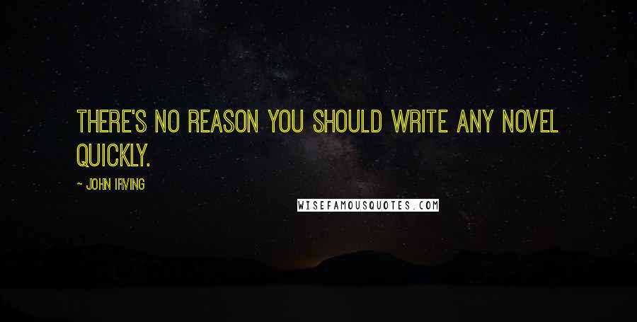 John Irving Quotes: There's no reason you should write any novel quickly.