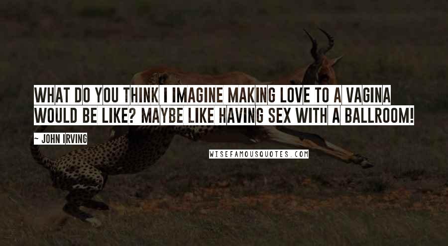 John Irving Quotes: What do you think I imagine making love to a vagina would be like? Maybe like having sex with a ballroom!